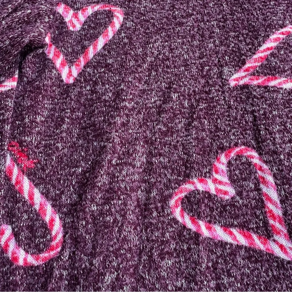 PINK Victoria's Secret Cozy Heather Purple Candy Cane Hearts Sleepwear Top Small